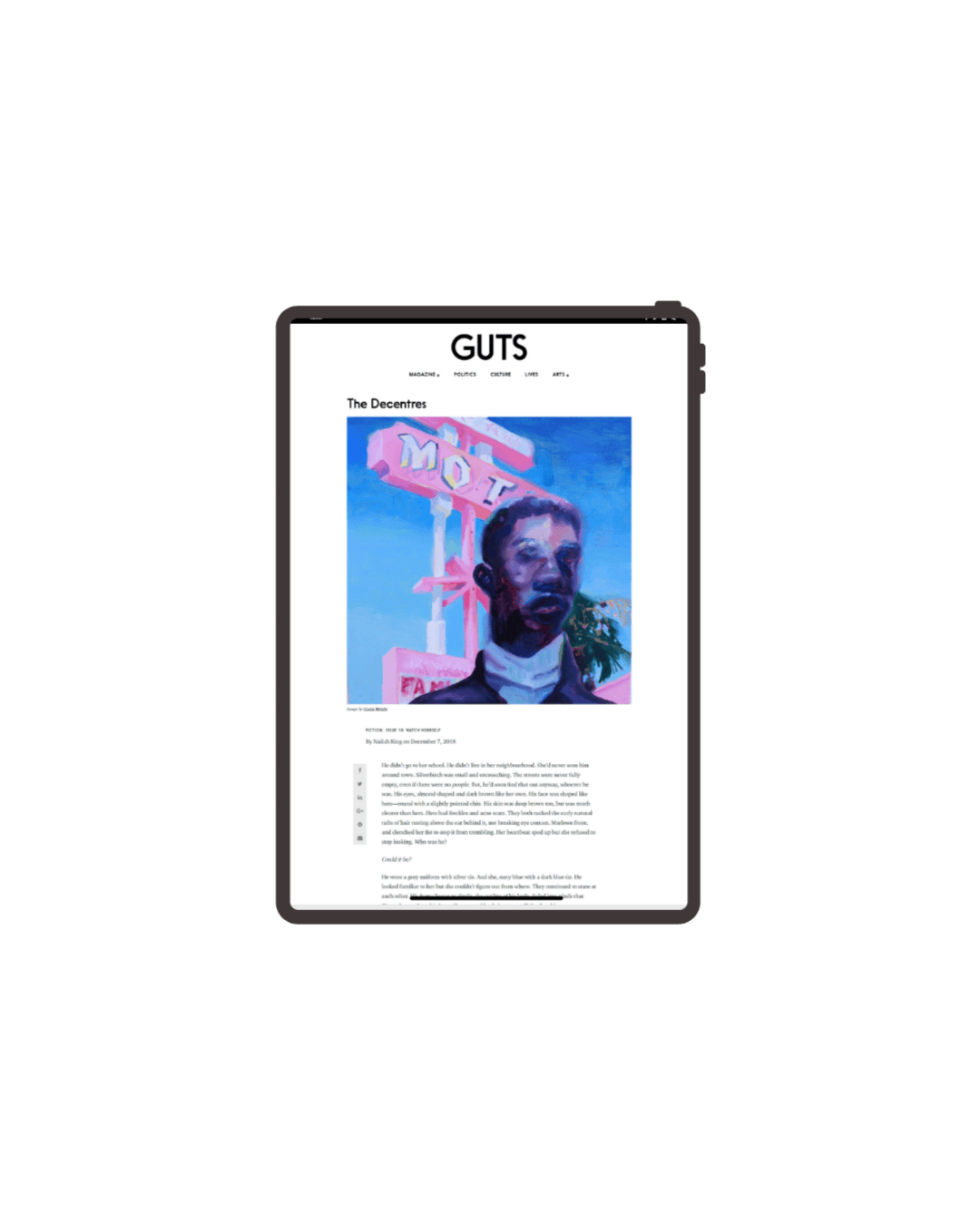 Screenshot on website display of 'The Decentres' short story by Nailah.